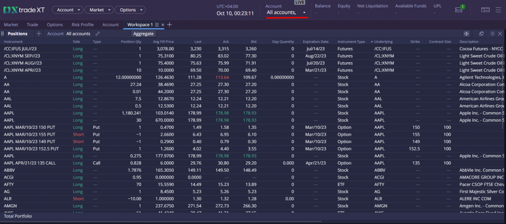 Positions: All Accounts view
